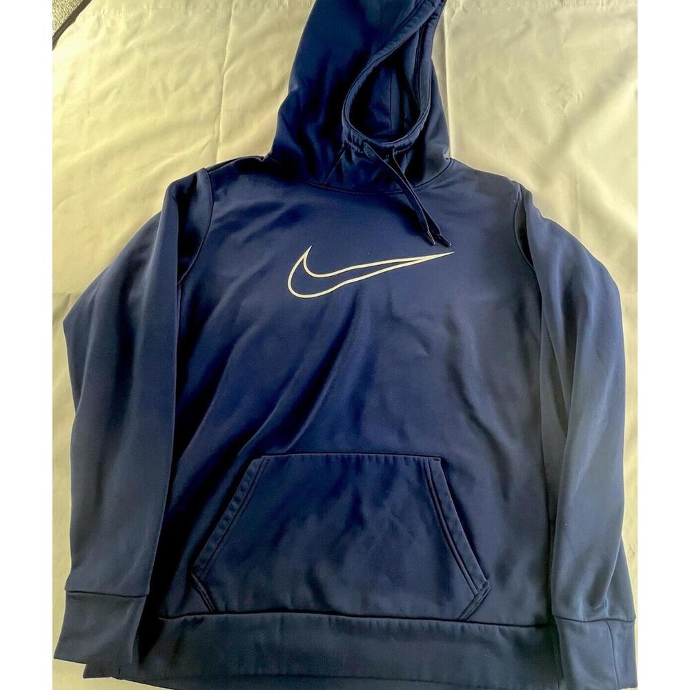 Nike Dri-Fit Mens Blue Long Sleeve Hoodie Pullover Banded Logo Size L